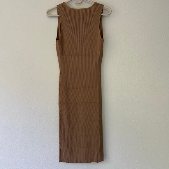 Mod Ref Janine sheath midi ribbed sweater dress neutral minimalist fall brown M - Picture 8 of 12